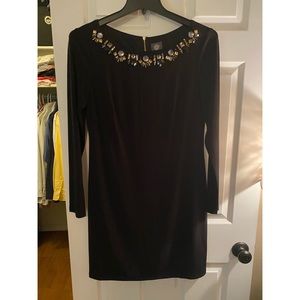 Vince Camuto Black Dress with Jeweled Neckline